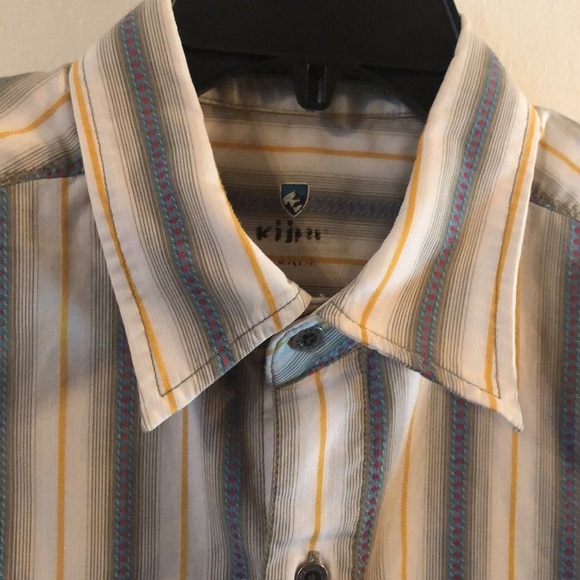 Kuhl Multi Color Stripe Shirt Men’s Large Short Sleeves Button Front - Picture 5 of 8